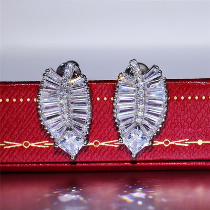 Delicate Leaf Shaped Brass And Zircon Stud Earrings For Women-Jewearrings