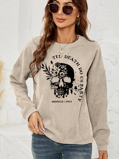 Skull Graphic Dropped Shoulder Sweatshirt-Jewearrings