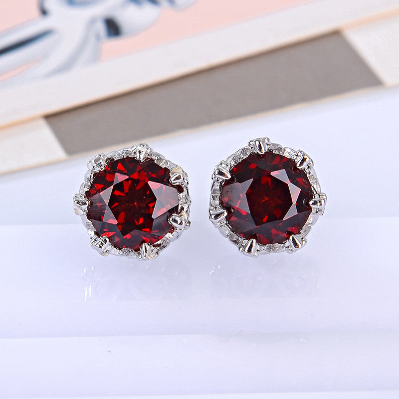 Natural Ruby Colored Round Sterling Silver Earrings-Jewearrings