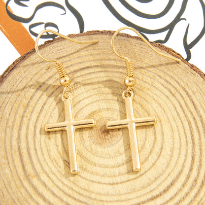 Simple Retro Cross Pendant Earrings Temperament Female Accessories-Jewearrings