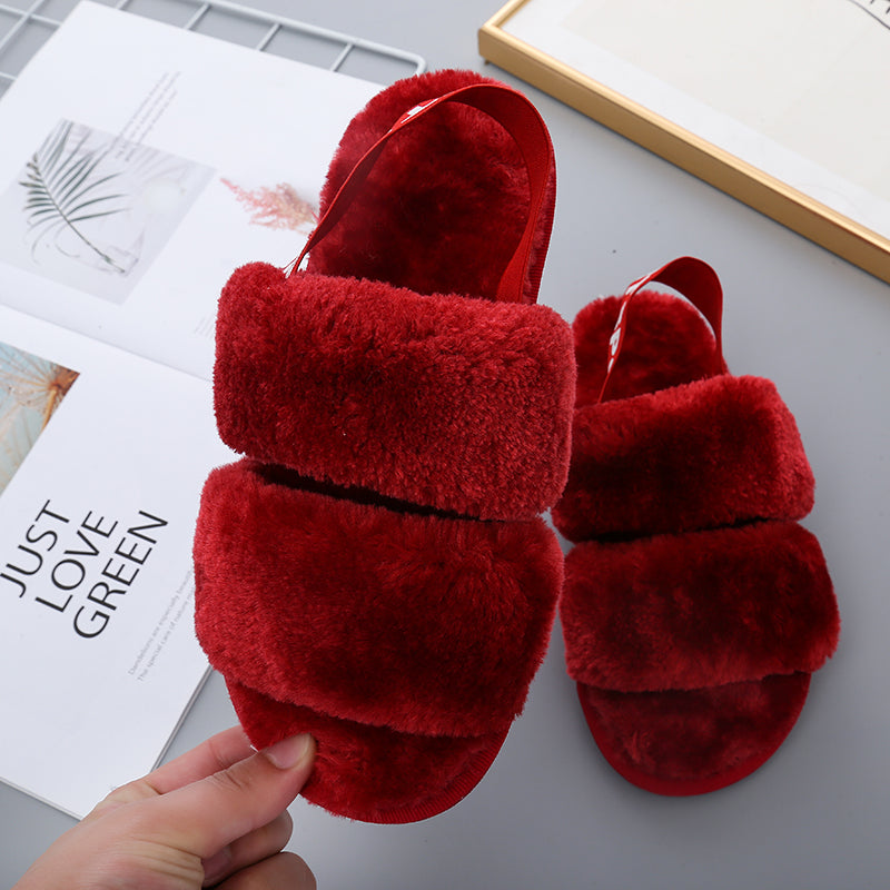 Faux Fur Open Toe Slippers-Jewearrings