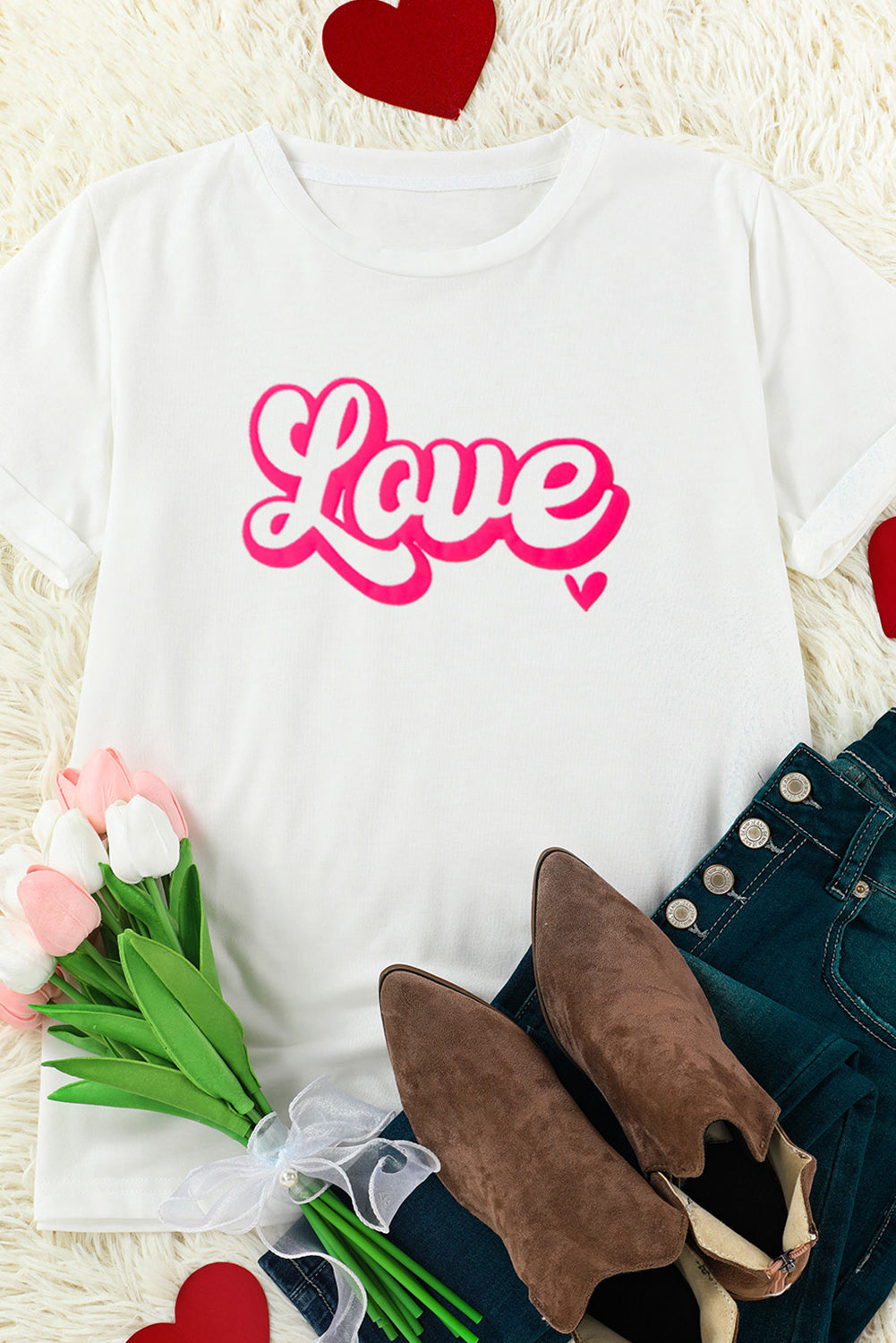 LOVE Round Neck Short Sleeve T-Shirt-Jewearrings