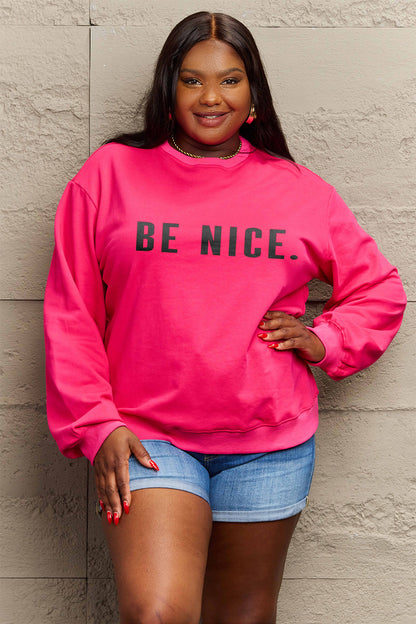 Simply Love Full Size BE NICE Graphic Sweatshirt-Jewearrings