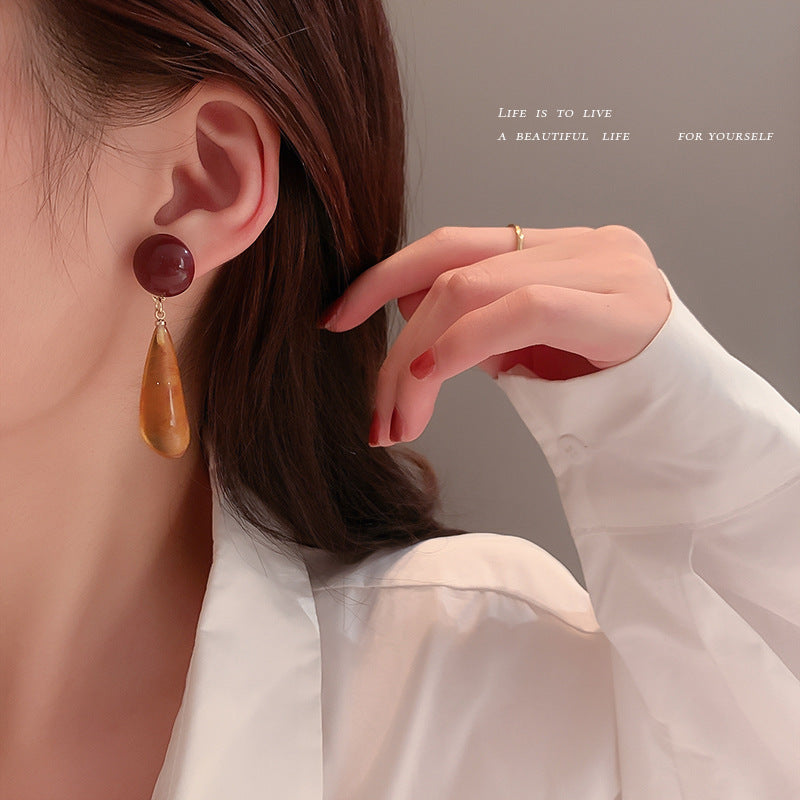 Silver Needle Resin Drop Earrings Korean Fashion Simple-Jewearrings