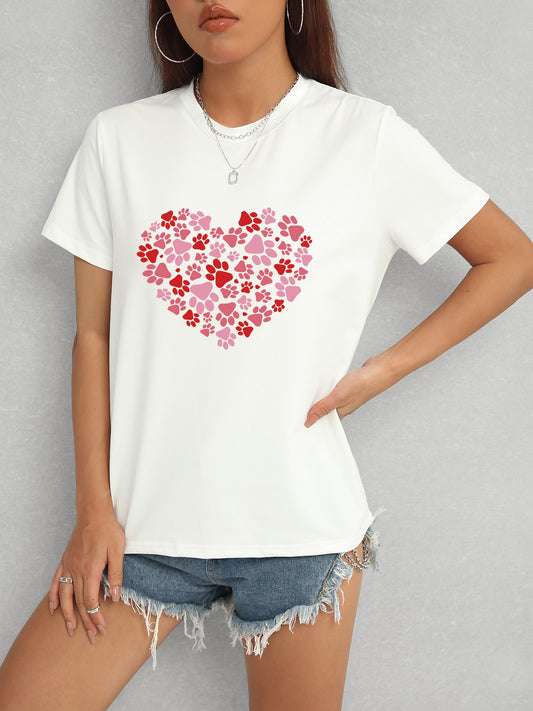 Heart Round Neck Short Sleeve T-Shirt-Jewearrings