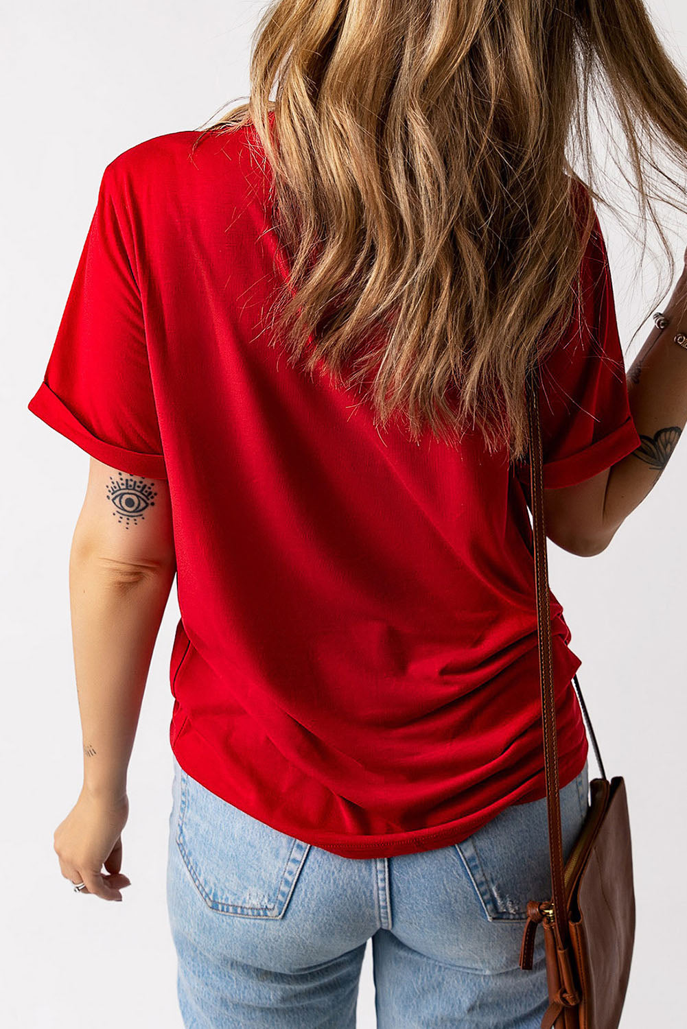 Graphic Round Neck Cuffed Tee-Jewearrings