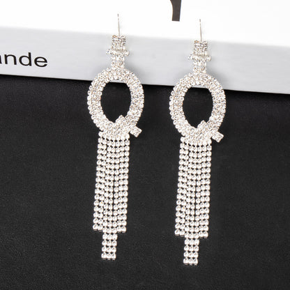 Fashion Jewelry 925 Silver Needle Ornaments Rhinestone Letter B Earrings Banquet Tassel Ear Ornaments Female-Jewearrings