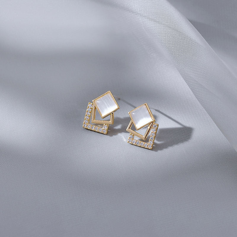 925 Silver Needle Opal Geometric Stud Earrings-Jewearrings