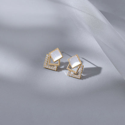 925 Silver Needle Opal Geometric Stud Earrings-Jewearrings