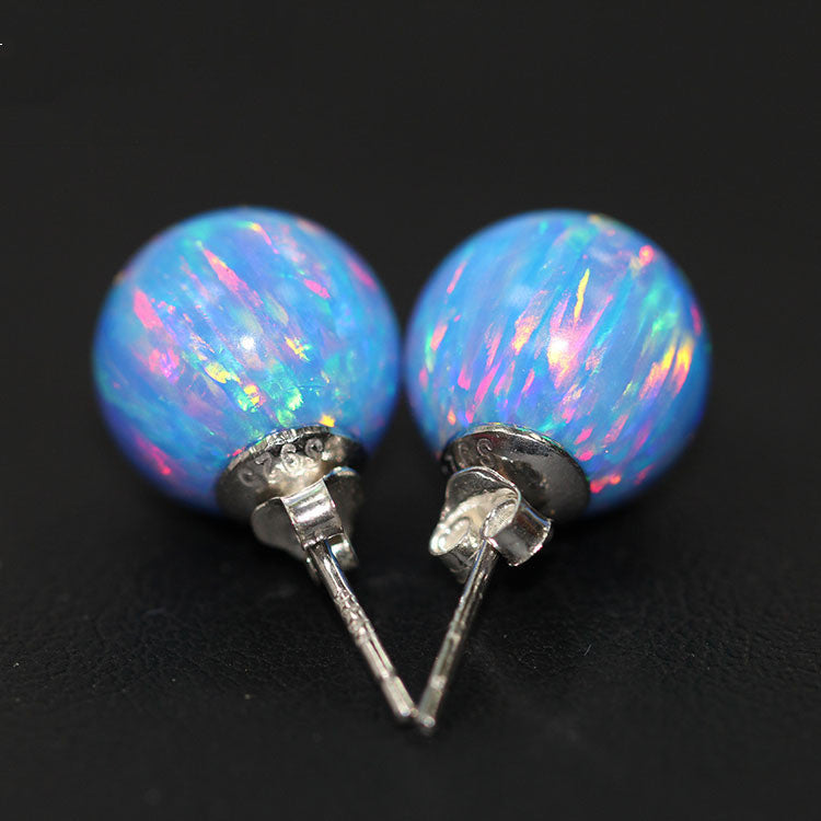 Silver Stud Earrings Opal Feature Colorful-Jewearrings