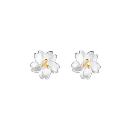 925 Handmade Plain Silver Cherry Blossom Stud Earrings-Jewearrings