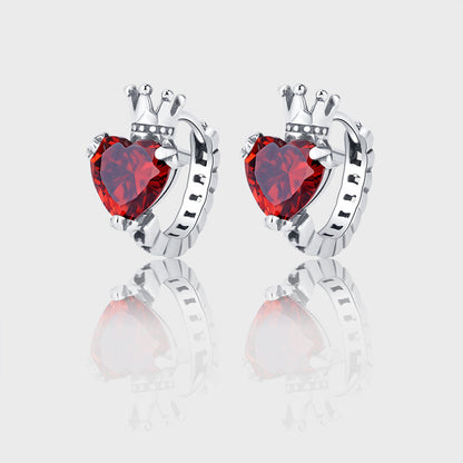 S925 Sterling Silver Love Crown Ear Buckle Female Round Face Earrings-Jewearrings