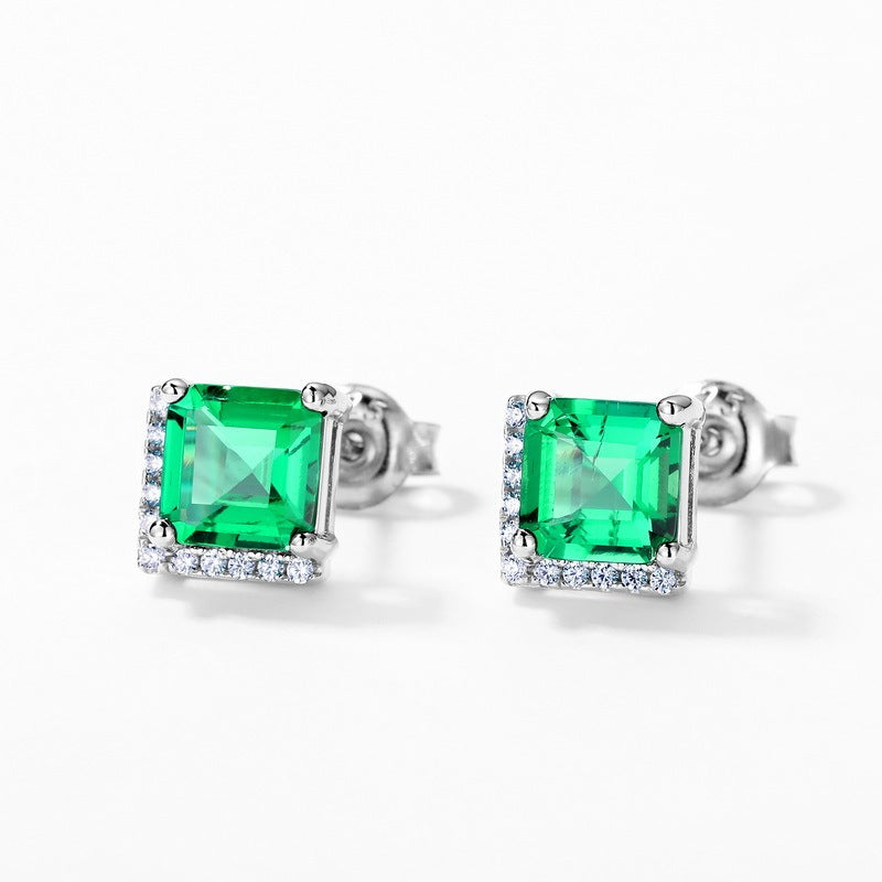 Women's Retro S925 Silver Emerald Stud Earrings-Jewearrings