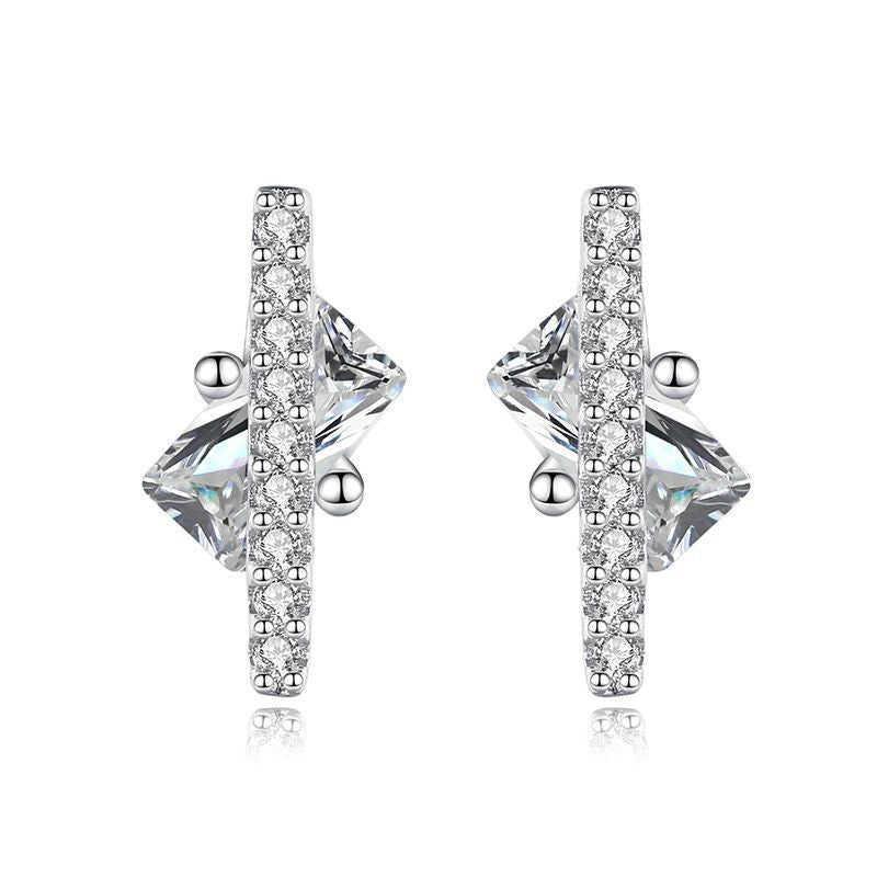 S925 Sterling Silver Sugar Cube Earrings With Diamonds-Jewearrings