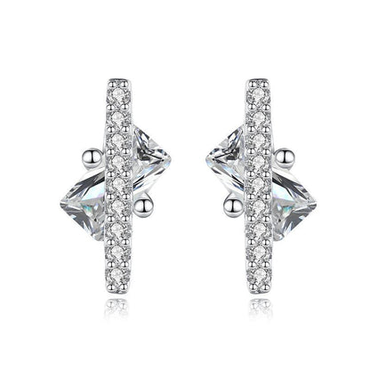 S925 Sterling Silver Sugar Cube Earrings With Diamonds-Jewearrings