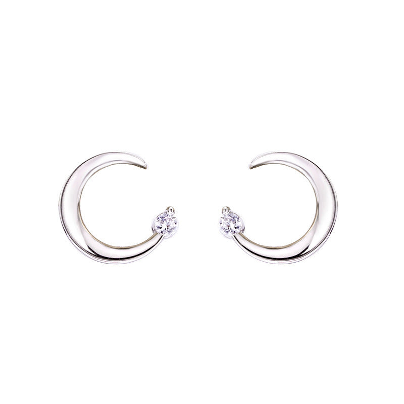 Sterling Silver Moon Girl Simple Temperament Stud Earrings-Jewearrings