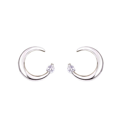 Sterling Silver Moon Girl Simple Temperament Stud Earrings-Jewearrings