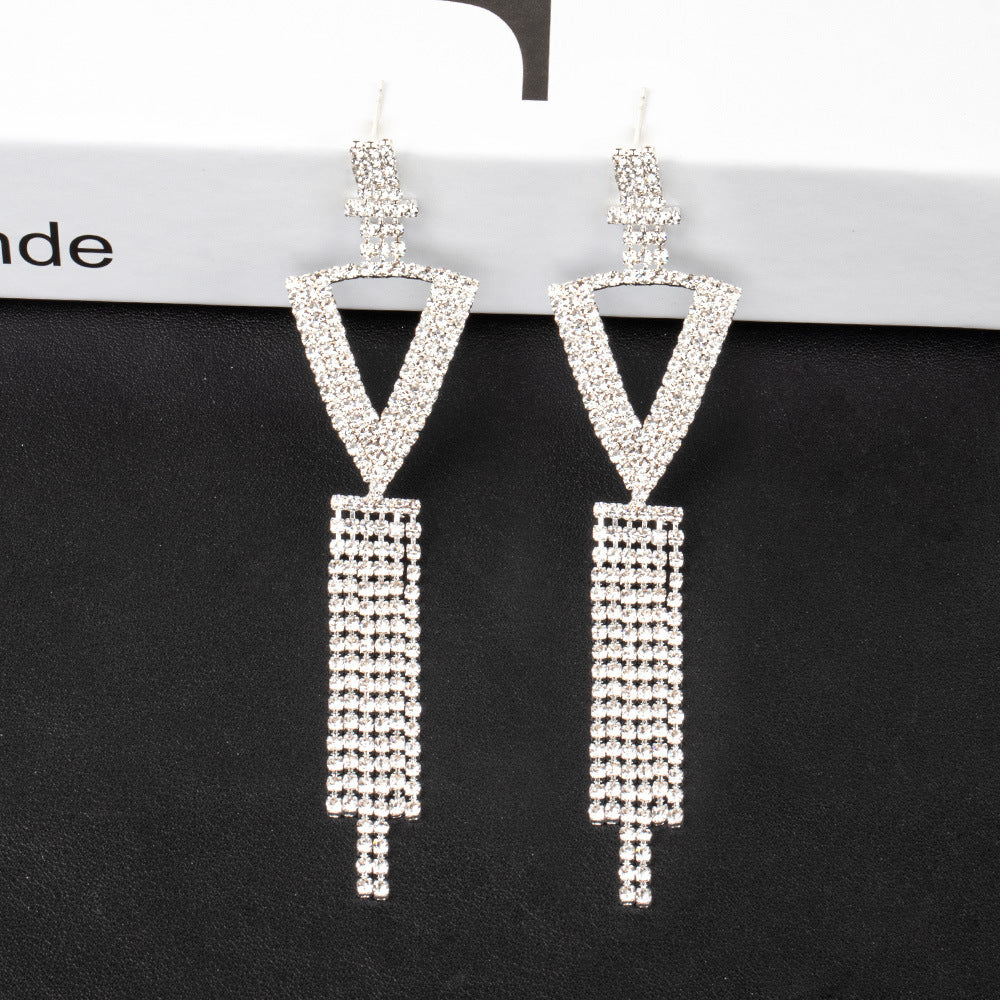 Fashion Jewelry 925 Silver Needle Ornaments Rhinestone Letter B Earrings Banquet Tassel Ear Ornaments Female-Jewearrings