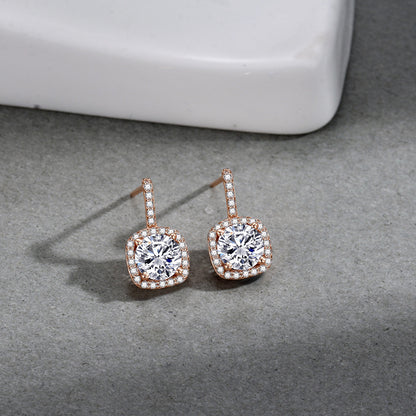 Women's Korean-style Simple 925 Sterling Silver Square Zircon Stud Earrings-Jewearrings