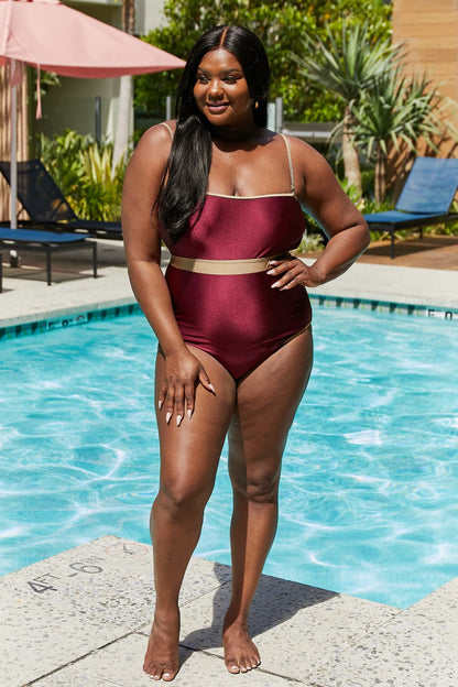 Marina West Swim Wave Break Contrast Trim One-Piece in Wine-Jewearrings