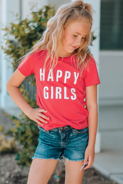 Girls Letter Graphic Short Sleeve T-Shirt-Jewearrings