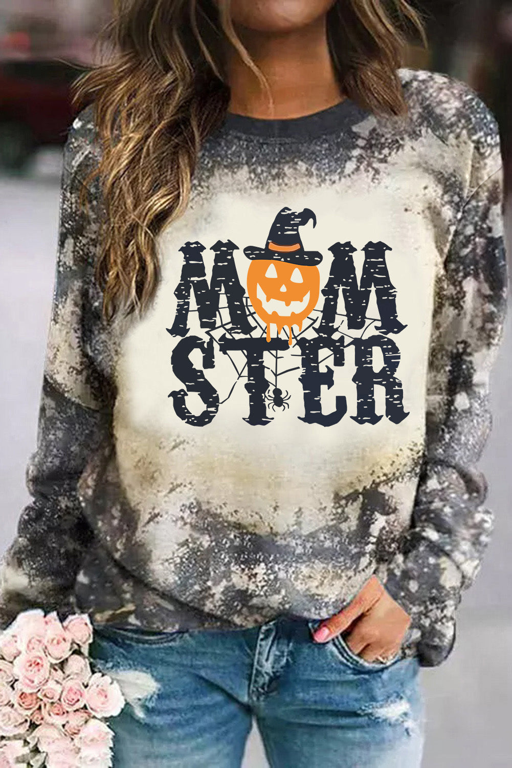 Round Neck Long Sleeve MOMSTER Graphic Sweatshirt-Jewearrings