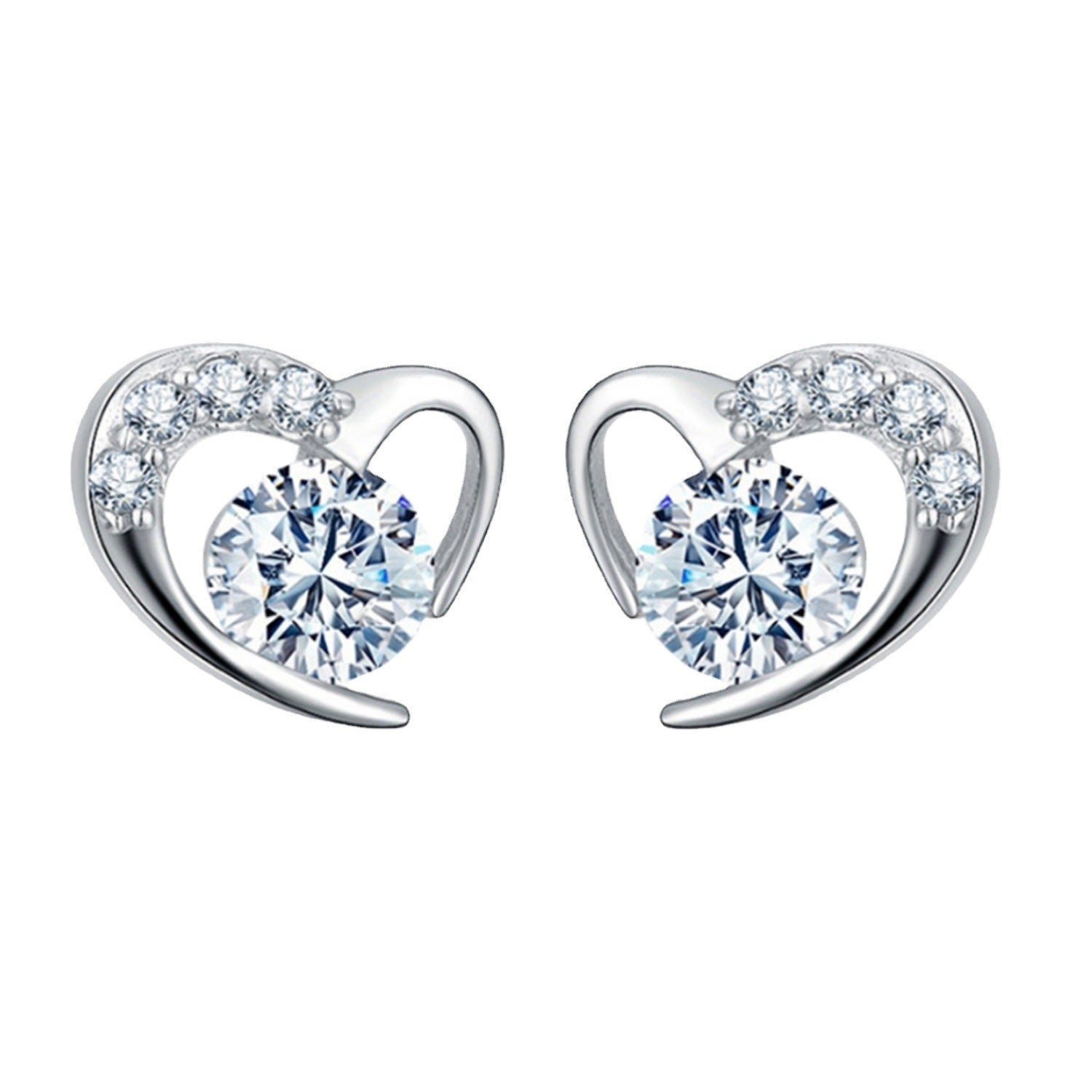 Love Silver-plated Stud Earrings Cross-border Heart-shaped Silver Stud Earrings-Jewearrings