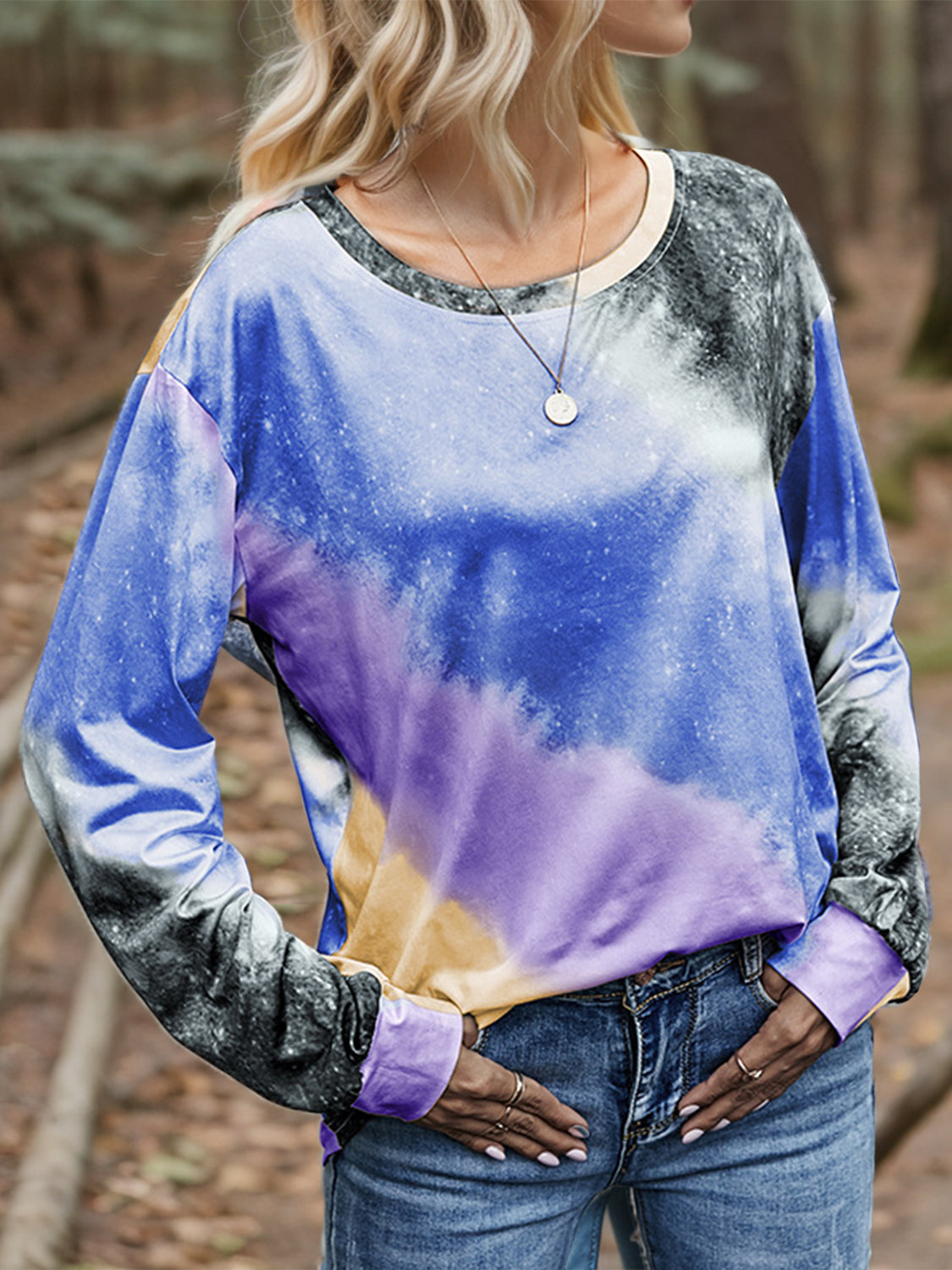 Printed Round Neck Long Sleeve T-Shirt-Jewearrings