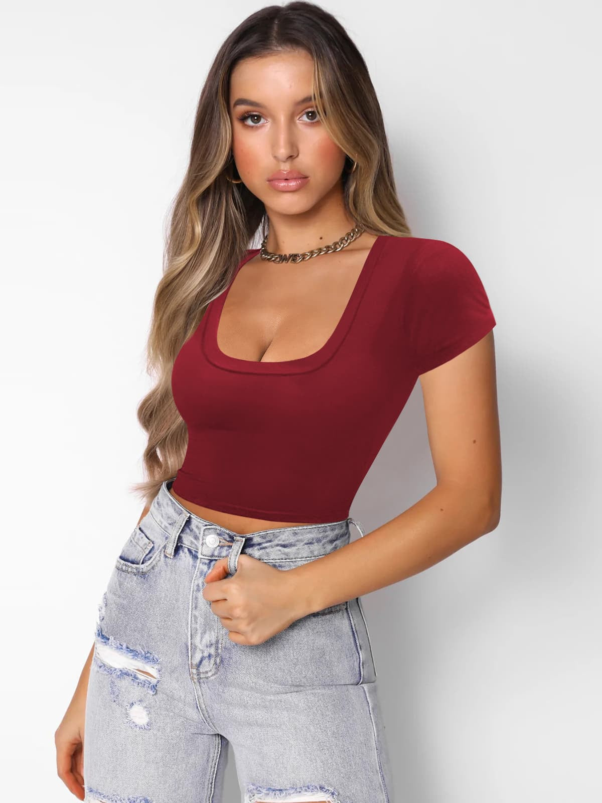 Square Neck Cropped T-Shirt-Jewearrings