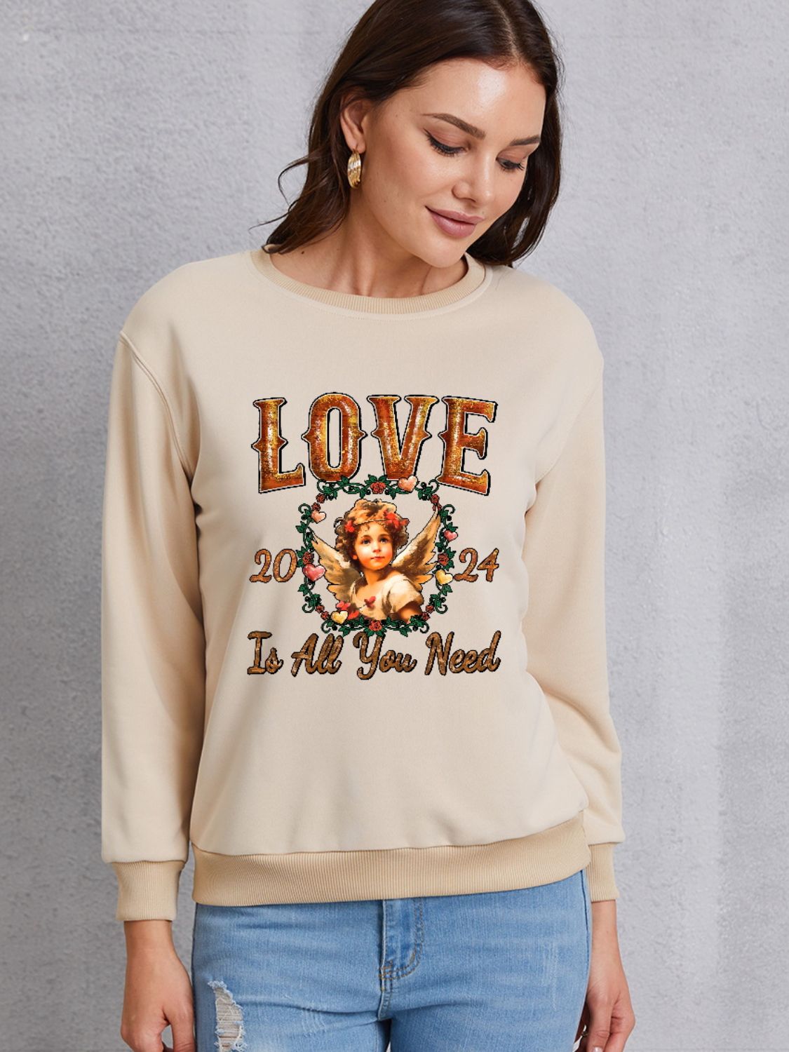 LOVE IS ALL YOU NEED Round Neck Sweatshirt-Jewearrings