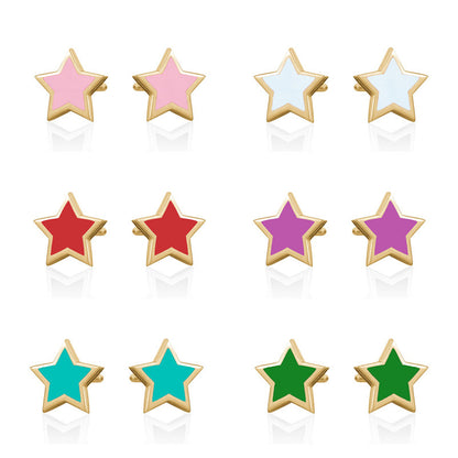 Sterling Silver Needle Multicolor Epoxy Star Stud Earrings Ins Simple And Compact-Jewearrings