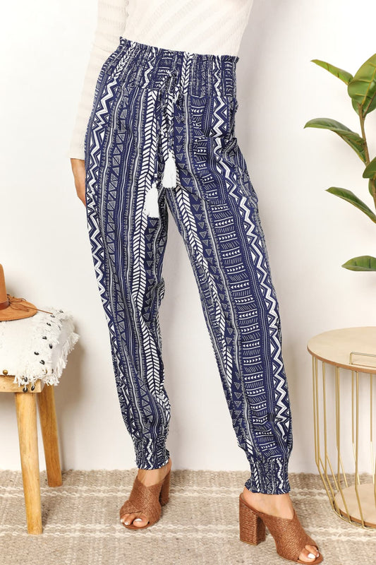 Geometric Print Tassel High-Rise Pants-Jewearrings