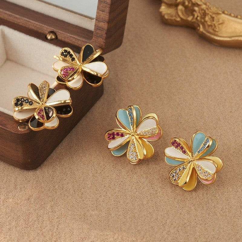 Vintage 18K Gold Plated Flower Earrings-Jewearrings