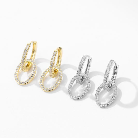 Zircon Two Rings Cross Cuff Earrings Korean Style-Jewearrings