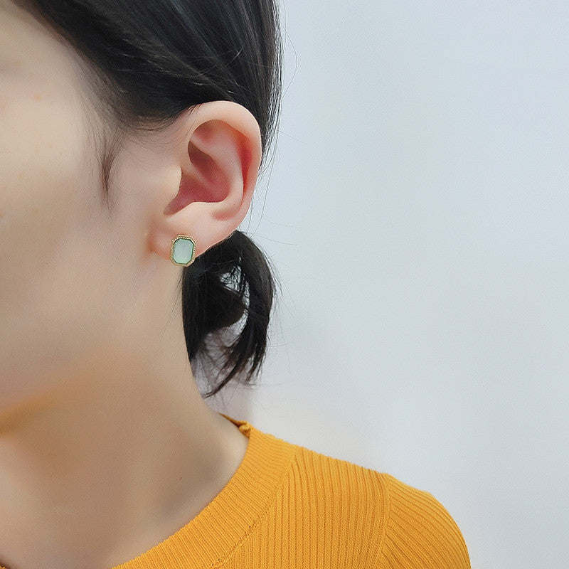 Silver Needle Retro Simple Geometric Small Stud Earrings-Jewearrings