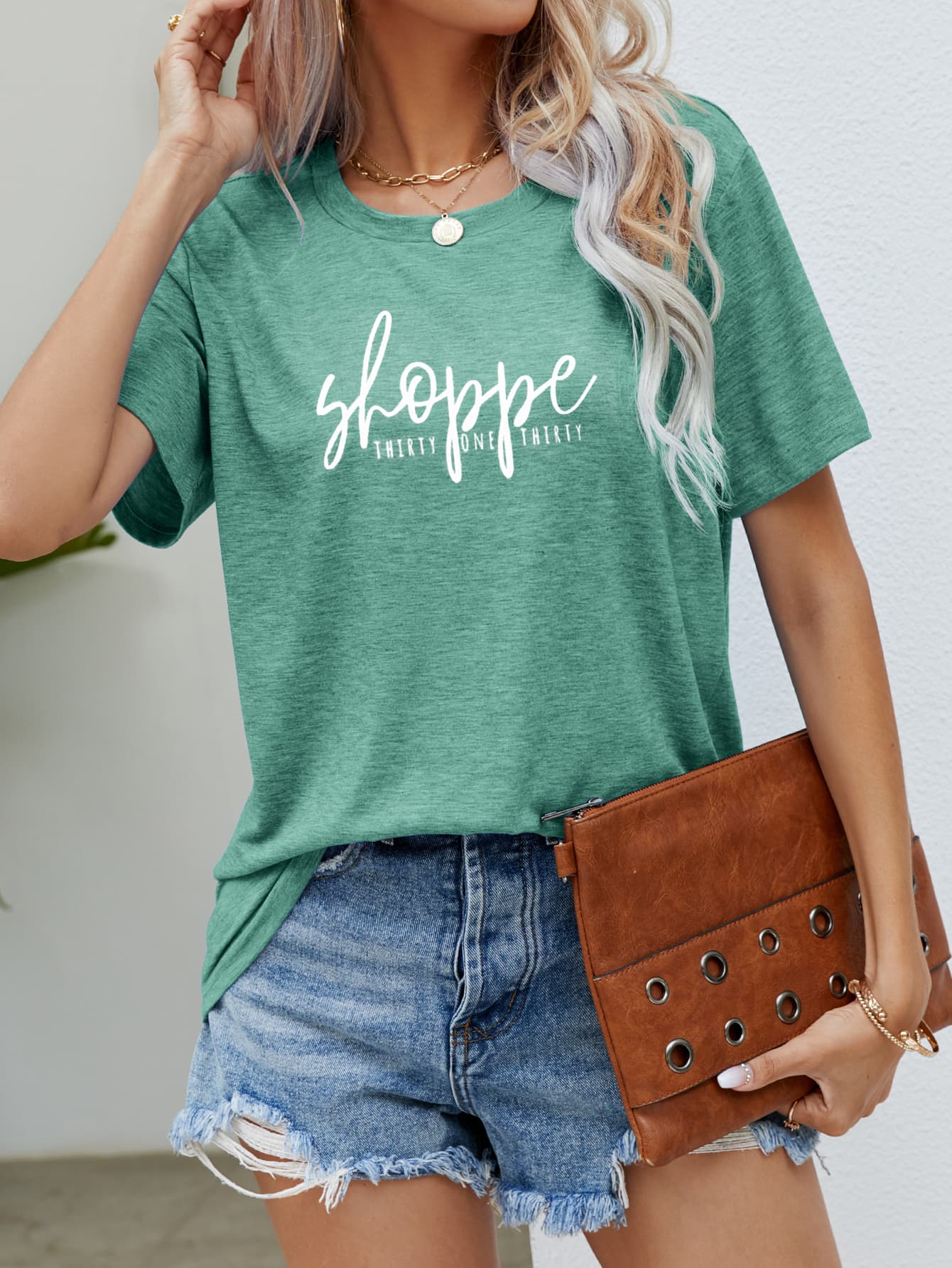 Slogan Graphic Round Neck Short Sleeve Tee-Jewearrings