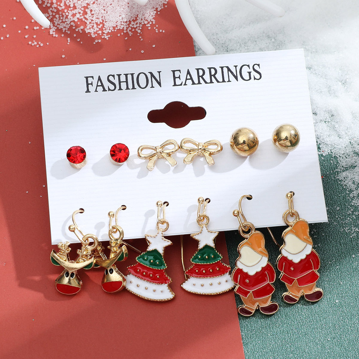 Christmas Snowman Cane Stud Earrings Combination Set-Jewearrings