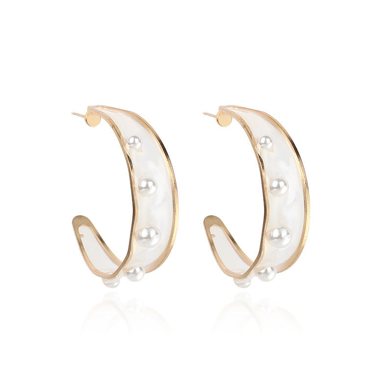 Simple C-shaped Crescent Pearl Earrings For Women-Jewearrings