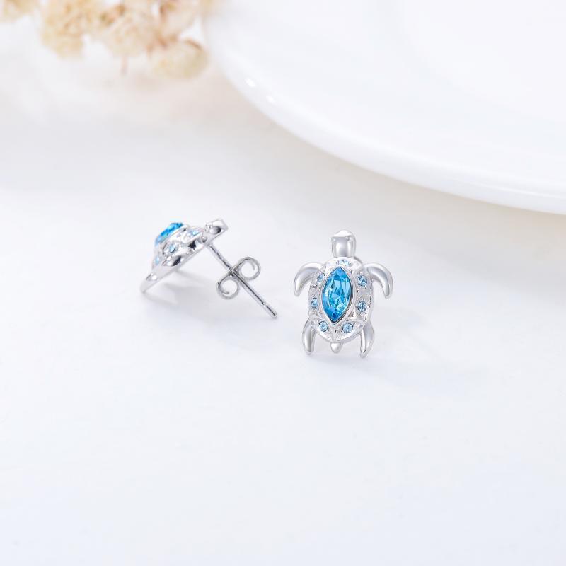 925 Sterling Silver Ocean Theme Sea Turtle Stud Earrings Jewelry-Jewearrings