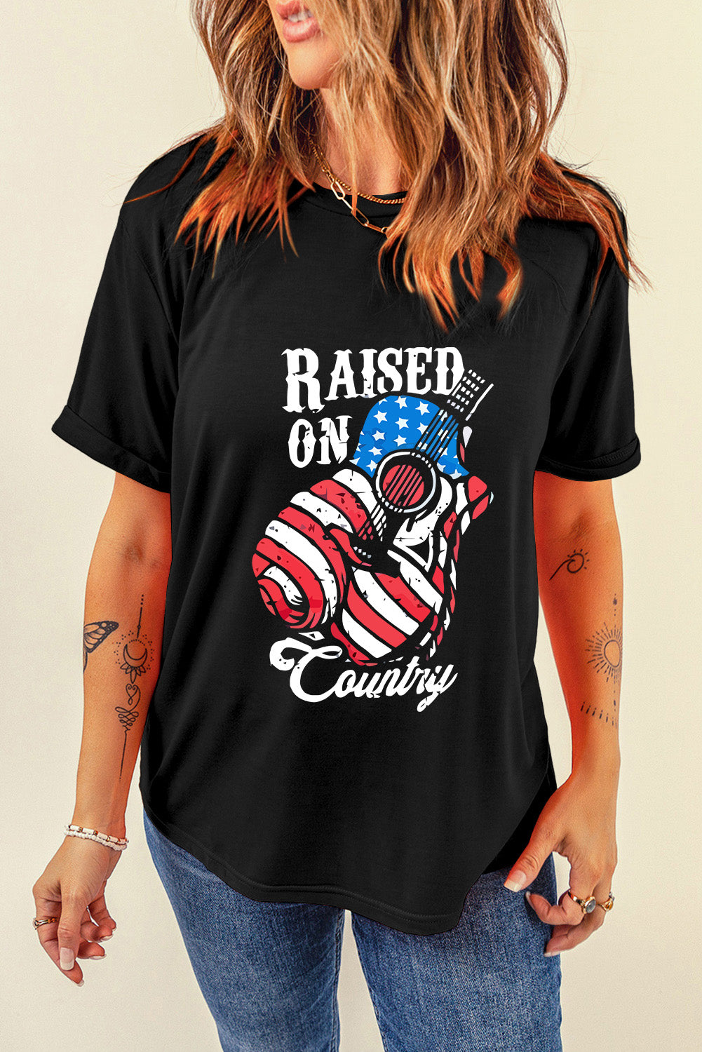 RAISED ON COUNTRY Round Neck T-Shirt-Jewearrings