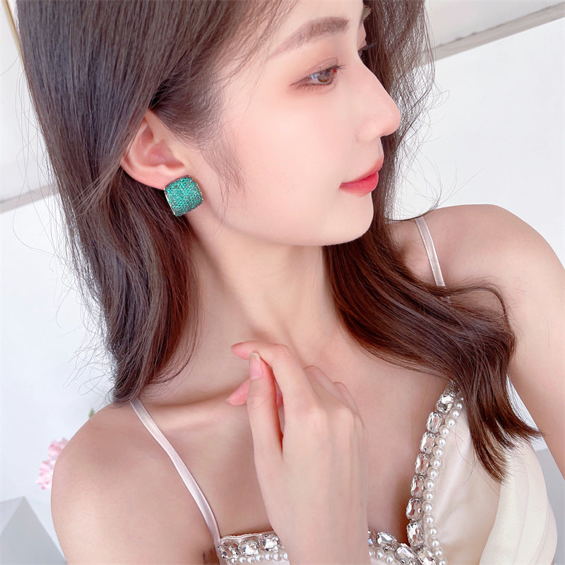 Zircon Inlaid Silver Pin Earrings Elegant Temperament-Jewearrings