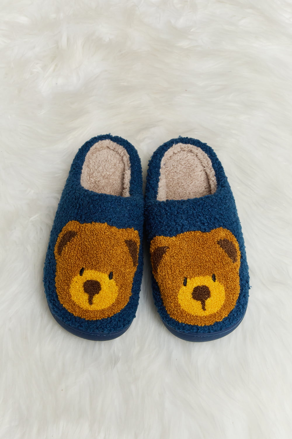 Melody Teddy Bear Print Plush Slide Slippers-Jewearrings