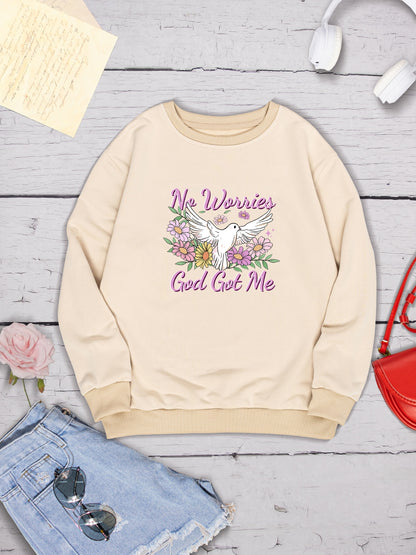 NO WORRIES GOD GOT ME Round Neck Sweatshirt-Jewearrings