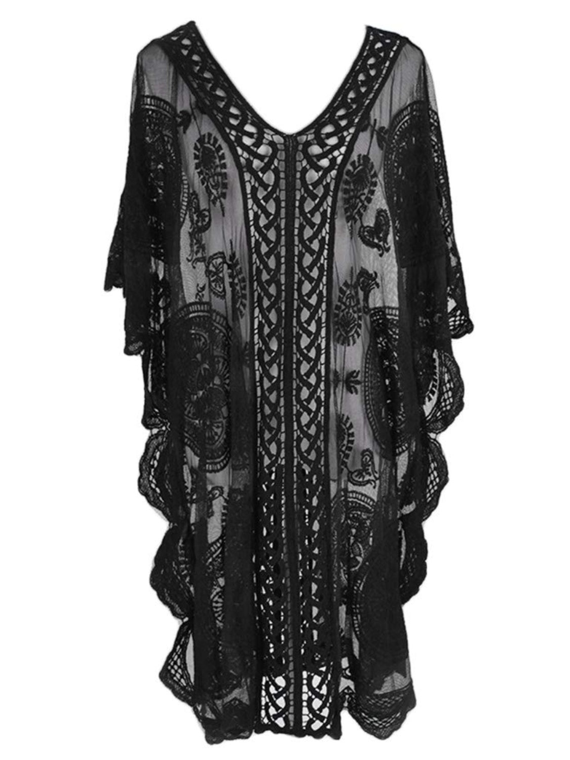 Lace V-Neck Half Sleeve Cover-Up-Jewearrings