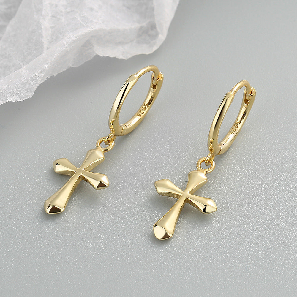 Trendy Copper Glossy Minimalist Cross Earrings-Jewearrings