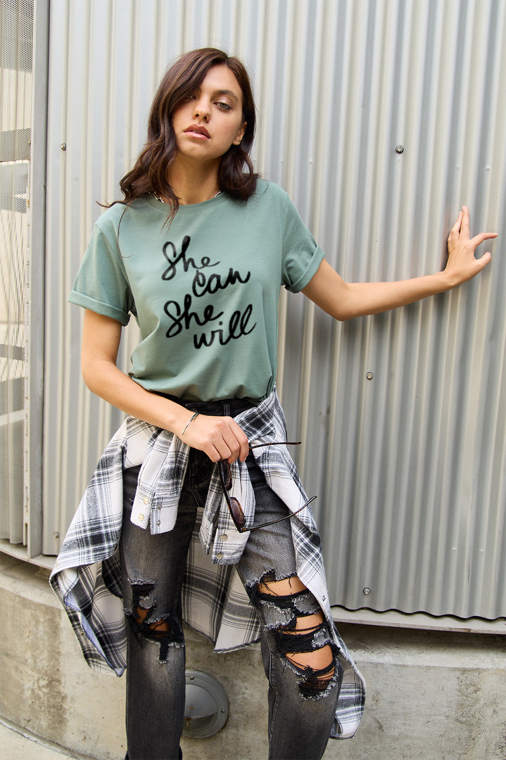 Simply Love Full Size SHE CAN SHE WILL Short Sleeve T-Shirt-Jewearrings