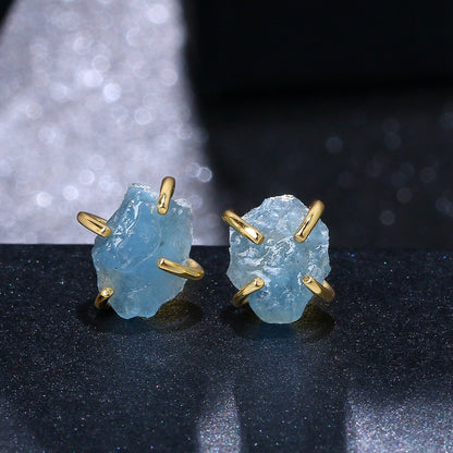 Natural Aquamarine S925 Sterling Silver Shaped Stud Earrings-Jewearrings