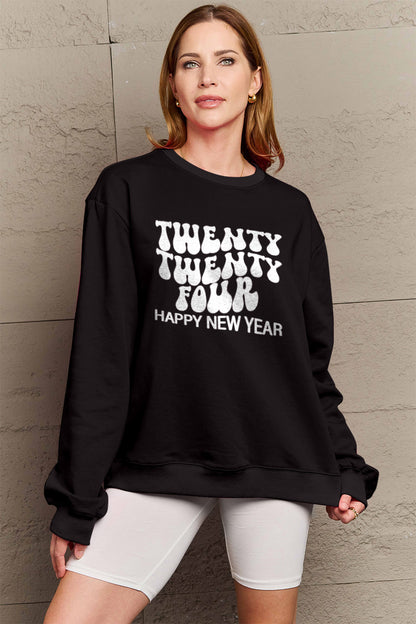 Simply Love Full Size TWENTY TWENTY FOUR HAPPY NEW YEAR Dropped Shoulder Sweatshirt-Jewearrings