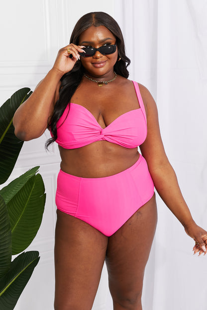 Marina West Swim Take A Dip Twist High-Rise Bikini in Pink-Jewearrings