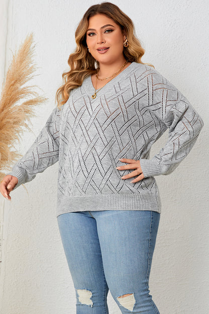 Plus Size Plaid V-Neck Knit Top-Jewearrings